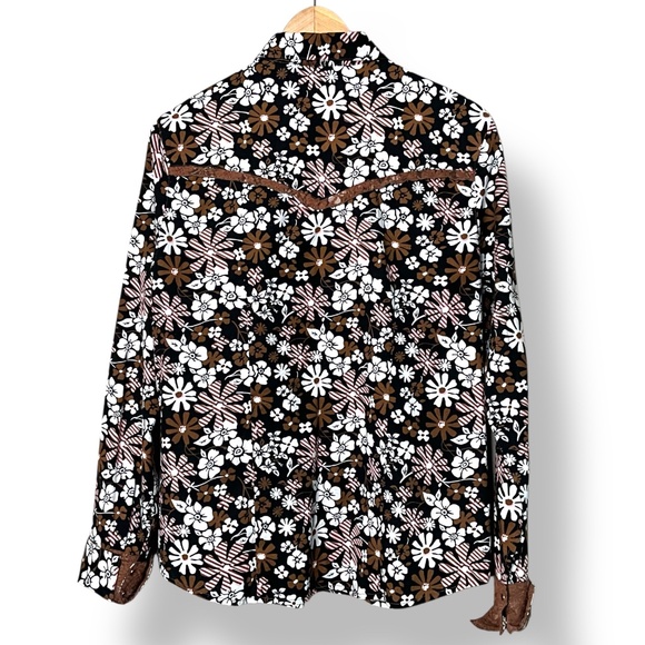 COWGIRL UP 100% Cotton Floral Western Shirt w/ Brown Lace Detail XL - Picture 4 of 13